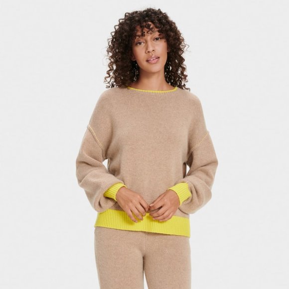 UGG Renata Cashmere-Blend Crewneck Tops in Brown/Yellow (Camel) - XL - NWT - Picture 3 of 6